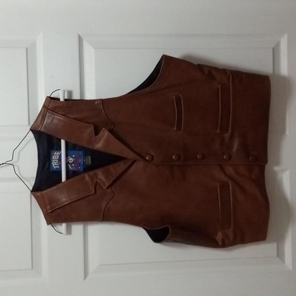 Tribe America Leather Vest Mens Brown Hand Made in USA - Picture 1 of 5